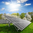 Solar energy panels against sunny sky