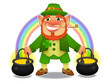 lucky leprechaun with treasure and rainbow lucky leprechaun with treasure and rainbow