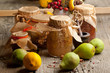Jam in jars with pears