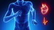 Running man in fitness with heart beat pulse in loop