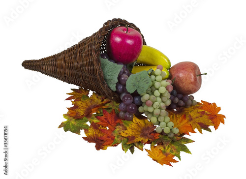 Photo: Fall Cornucopia with Colorful Fruit and Leaves Fall Cornucopia with Colorful Fruit and Leaves
