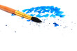 brush with blue paint stroke and stick