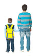 Father and son going to school