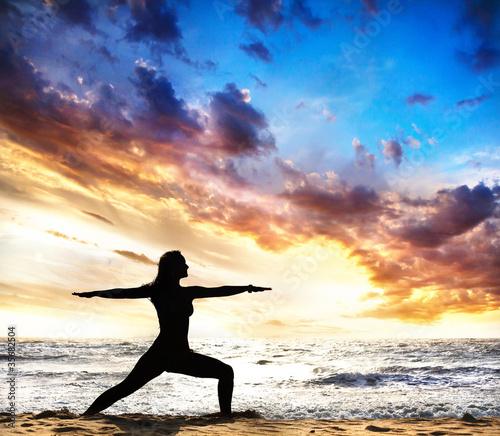 Photo: Yoga silhouette warrior II pose Yoga silhouette warrior II pose