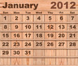 Wood calendar Set of Year 2012 January