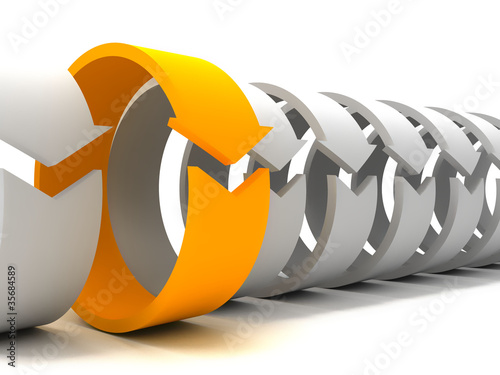 Illustration: row of cycle arrows orange one row of cycle arrows orange one