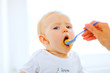 Photo: Eat smeared pretty baby open mouth for spoon Eat smeared pretty baby open mouth for spoon