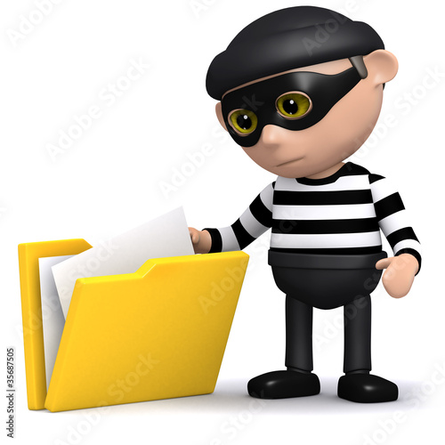 Illustration: 3d Burglar looking through your folders 3d Burglar looking through your folders