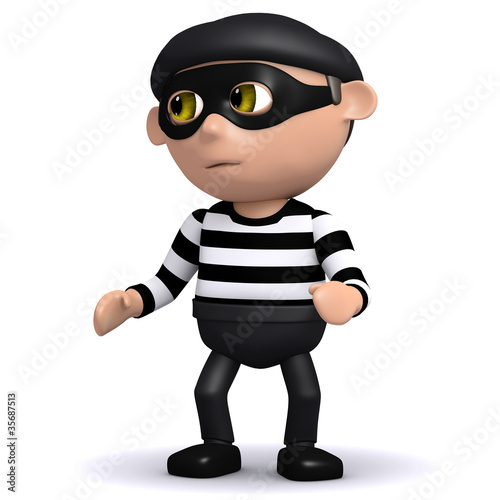Illustration: 3d Burglar hears a noise! 3d Burglar hears a noise!