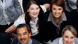 High angle view of multi racial business people smiling