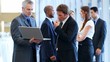 Mature business man showing laptop to male executive