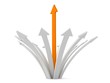 orange arrow grow up from white arrows.