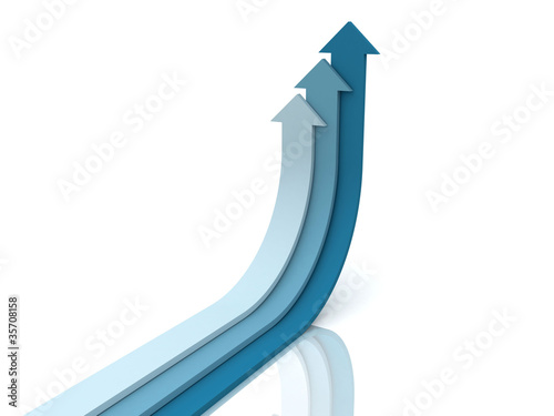 Illustration: Three blue arrows going up - success concept illustration Three blue arrows going up - success concept illustration