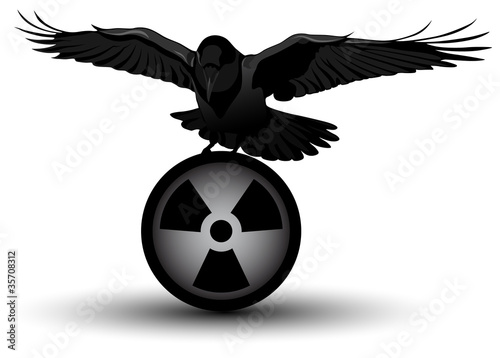 Vector: Vector image of a raven on radiation symbol Vector image of a raven on radiation symbol