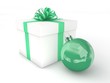 3d Rendering Geschenk mit Christbaumkugel mintgrün