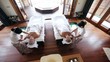 Relaxed man and woman pampering themselves at beautiful spa
