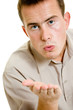 A man sends a air kiss.