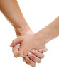 Hands of lovers on a white background.