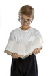 a child hold a book in studio