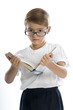 a child hold a book in studio