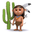 3d Indian Brave stands by a prickly cactus. 3d Indian Brave stands by a prickly cactus.