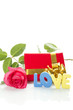 Red Rose, gift box and the text LOVE