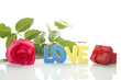 Red Rose, gift box and the text LOVE