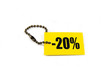 20% price discount label tag with chain on white 20% price discount label tag with chain on white