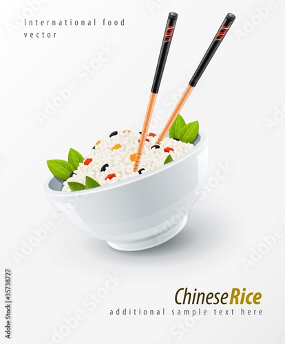 Vector: rice in plate with chinese chopsticks rice in plate with chinese chopsticks