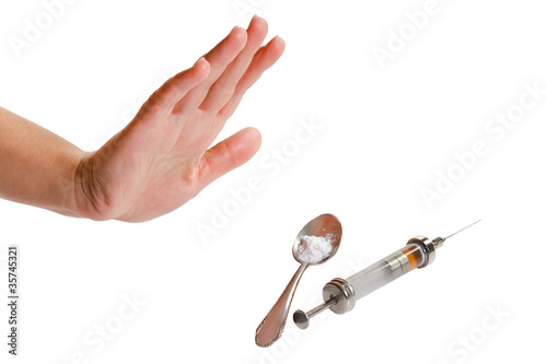 Photo: The hand rejects narcotic. Stop narcotic The hand rejects narcotic. Stop narcotic
