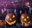 Halloween pumpkins in the grave yard Halloween pumpkins in the grave yard