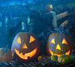 Halloween pumpkins in the grave yard Halloween pumpkins in the grave yard