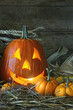 Carved jack-o-lantern lit for Halloween Carved jack-o-lantern lit for Halloween