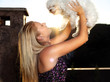 Foto: White dog and blond woman, outdoor White dog and blond woman, outdoor