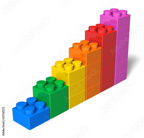 Illustration: Growing bar chart from color toy blocks Growing bar chart from color toy blocks