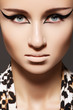 Foto: Fashion model with cat eye liner make-up, leopard print scarf Fashion model with cat eye liner make-up, leopard print scarf
