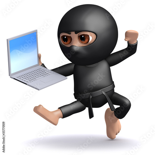 Illustration: 3d Ninja is getting to grips with his new computer 3d Ninja is getting to grips with his new computer