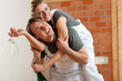 Couple moving in new apartment renovating Couple moving in new apartment renovating