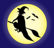 Witch silhouette on the moon