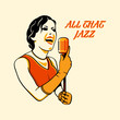 Jazz singer in three color print halftone pattern