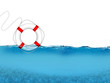 Rescue ring floating on blue waves