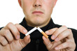 A man broke his cigarette.