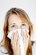 Teen woman with allergy or cold