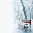 Red benches in the snow Red benches in the snow