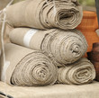 Rolls of a homespun fabric