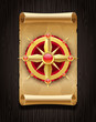 Vector golden compass rose & vintage map scroll