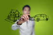Hand drawing house and car.