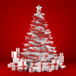 white christmas tree on red background