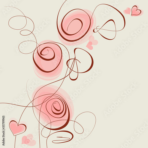 Vector: Pink flowers and hearts Pink flowers and hearts
