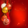 red  Christmas background with gold and red evening balls